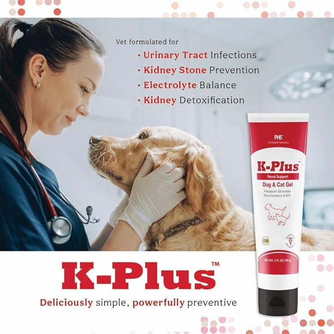 K-Plus Potassium Gluconate Renal Gel Plus Cranberry and EPA for Dogs and Cats - Veterinarian Approved Renal Supplement - Supports Potassium Balance -(2 Pack)