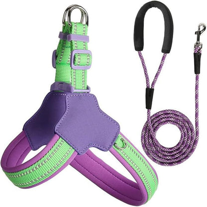 Reflective Dog Harness and Leash Set Designed for Collie, Anti-Pull Adjustable Pet Harness and Leash Purple L