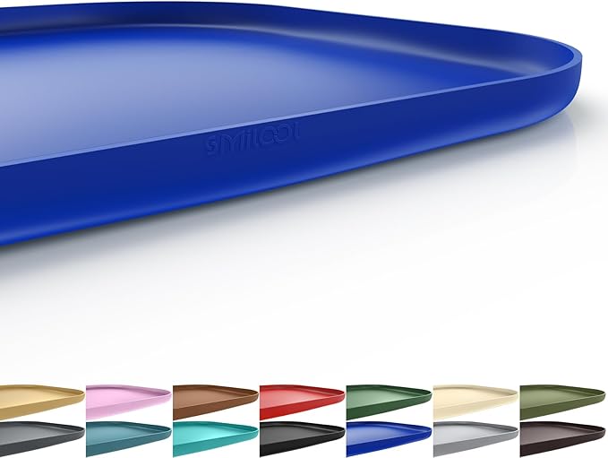 SMILOOL Silicone Pet Feeding Mat with Raised Edge for Food and Water, Dog Bowl Mats, Cat Bowls Placemat with High Lip for Floor Waterproof, Rubber Tray for Cats and Dogs 24 x 16 x0.8 Navy Blue