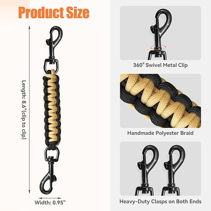 Dog Collar Safety Clip, Collar Companion, Handmade Backup Safety Strap, Double-Ended Clip Leash Connector, Suitable for Dog Harnesses, Prong, Pinch Collars (Black,Gold, 1 Pack)