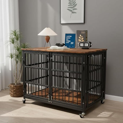 Boldbone 42 inch Dog Crate Furniture, Heavy Duty Dog Kennel Indoor for Large Dogs, Escape-Proof and Chew-Proof Wooden Dog Cage for high Anxiety Dog, Decorate House as TV Stand, End Table