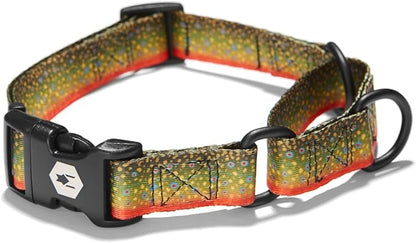 Wolfgang Heavy Duty Martingale Dog Collar with Quick Release Nylon Buckle for Walking & Training, BrookTrout Print, Large