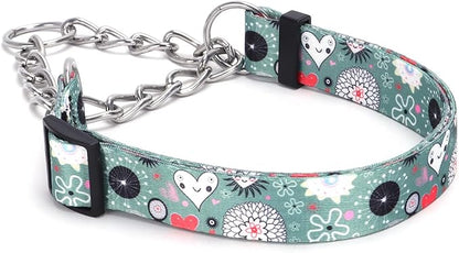 Martingale Dog Collar with Stainless Steel Chain - Limited Chain Cinch Training Collar for No Pull Training Dog - Flower Multicolor Cute Patterns - Premium No Slip Collar (HA12NO11, S)