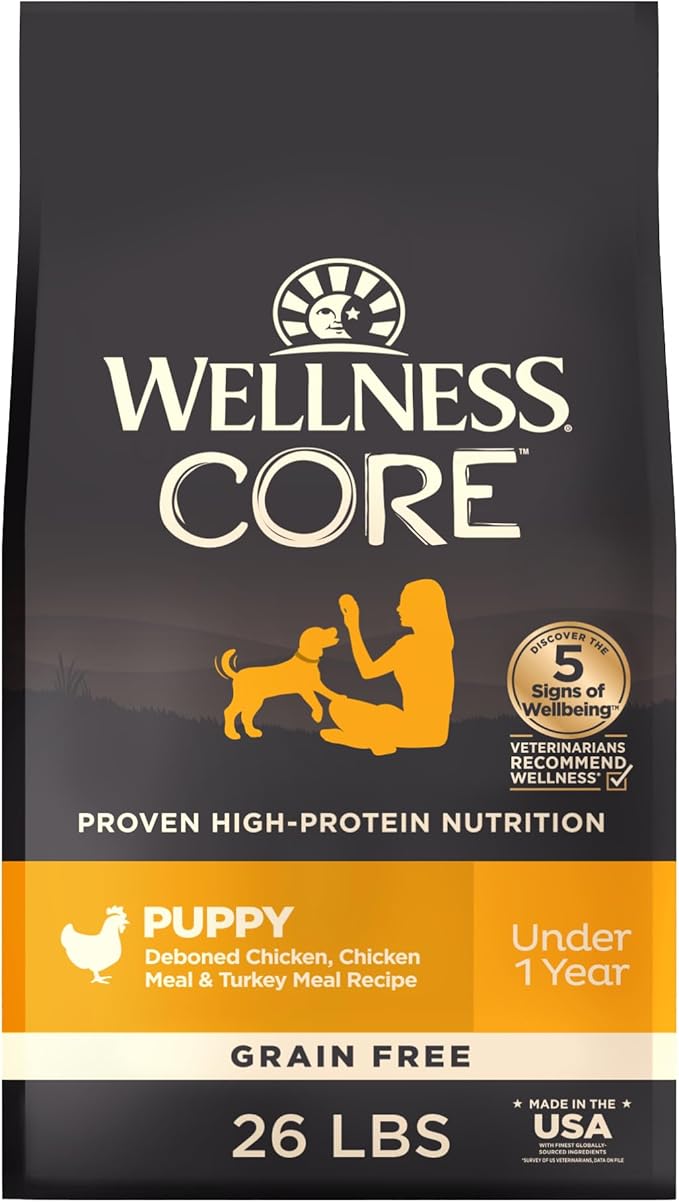 Wellness CORE Puppy Dry Dog Food, Grain-Free, High Protein, Natural, Chicken & Turkey Recipe, (26-Pound Bag)