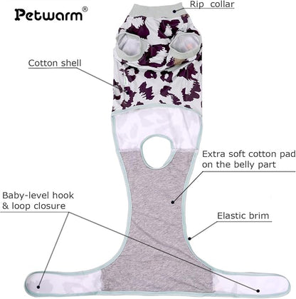PetWarm Dog Surgical Suit, After Surgery Onesie for Male Female Dogs, Prevents Licking, Cotton Protect Abdominal, Dog Cone E-Collar Alternative, Leopard Pattern, Green Grey, XL