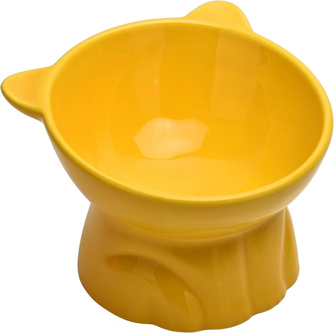 Elevated Cat Food Bowl,9 Oz Ceramic Raised and Tilted Water Bowl,Anti Vomiting and Protect Pets Spines Dishes for Fat Faced Cat, Indoor Cats,Kitten,Small Dog (Green)