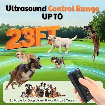 Dog Bark Deterrent Device [2025 Upgrade] – 3-in-1 Ultrasonic Anti Barking Device & Dog Training Aid – Stop Barking Tool with Flashlight & Beep Mode – Portable & Humane 25ft Range (Safe