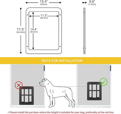 Enjoying Dog Door for Screen Doors, Passage Opening 11.2" x 14.4", Access Freely, Magnetic Swing Flap, Large Pet Door for Sliding Screen Doors, Lockable, Black