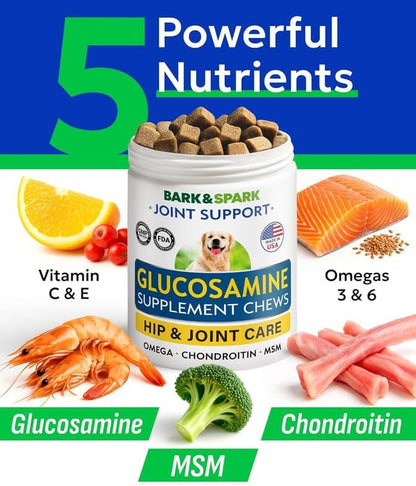 Glucosamine Chondroitin Dog Hip & Joint Supplement - Joint Pain Relief - Hip & Joint Chews for Dogs - Joint Support Large Breed - Senior Doggie Vitamin Pills Joint Health (240 Treats - Peanut Butter)