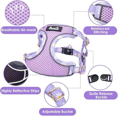 Lukovee No Pull Puppy Harness and Leash Set - Soft Lightweight Escape Proof Puppy Vest Harness, Breathable Adjustable Pet Harness with Dog Leash for Small Dogs (Purple, XS)