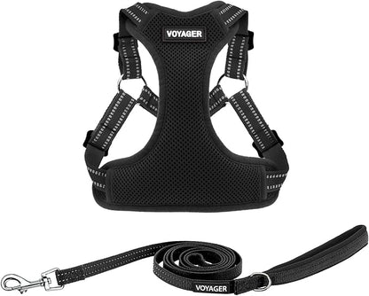 Best Pet Supplies Voyager Adjustable Step-in Flex Breathable Mesh Dog Harness for Small Medium Large Dogs Leash Set (Black), S