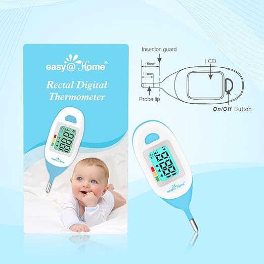 Easy@Home Baby Rectal Thermometer with Fever Indicator, Clear LCD Display for Fast Readings, Soft Flexible Tip for Infant & Newborn Use – EMT-027