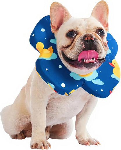 PetWarm Recovery Collar for Dogs, Dog Recovery Collar, Lightweight Pet Neck Protector with Memory Foam Padding, Gentle No-Lick Flower Design for Calm Rest and Travel, Duck Print, Green, L