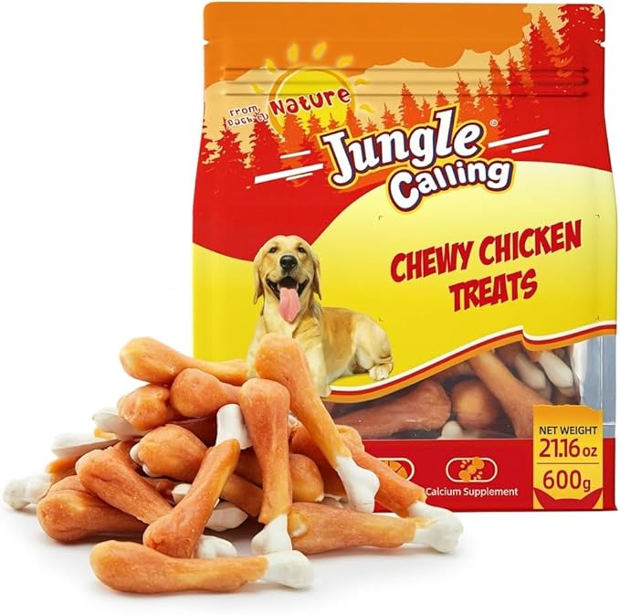 Jungle Calling Chewy Chicken Dog Treats Real Chicken Calcium Bone, Rawhide Free, Teeth Clean & Breath Fresh Dog Training Treats for Small/Medium Dogs, 21.2 oz