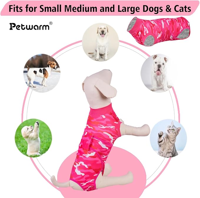 PetWarm Dog Surgery Recovery Suit Male, Pet Surgical Recovery Onesies Suit Surgery Suit for Dogs Professional Dog Abdominal Wounds Bandages, Camouflage Pattern, Pink, S
