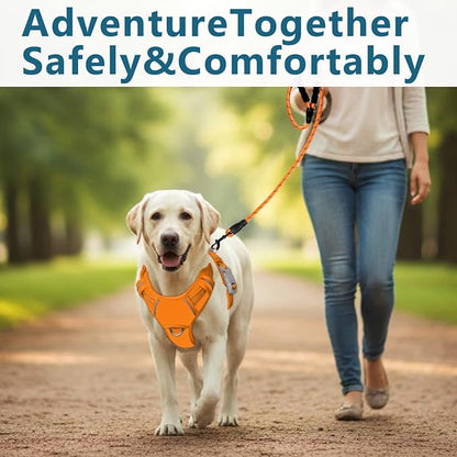 BARKBAY Dog Harness No Pull Oxford with ID Tag Pocket - Heavy Duty, Reflective, Easy Control for Large Dogs(Pumpkin Oxford,L)