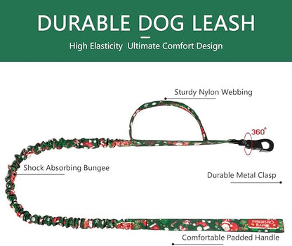 DAGANXI Tactical Dog Collar, Adjustable Military Training Nylon Dog Collar with Control Handle and Heavy Metal Buckle for Medium and Large Dogs, with Patches and Airtags Case (XL, Christmas green-SET)