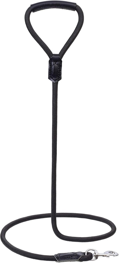 Mile High Life | Premium Leather Dog Leash | Strong Rope Leash | Leather Handle | Zinc Alloy Strong Clasp | Small Medium Large Dogs | 4/5/6 Feet(Black, 60 Inch (Pack of 1))