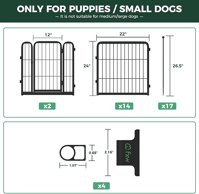 FXW Rollick Dog Playpen with Anchor Kit (Pack of 4) – 24 Inch 16-Panel Dog Pen for Small & Medium Dogs, Stable & Safe Indoor/Outdoor Play│Patented