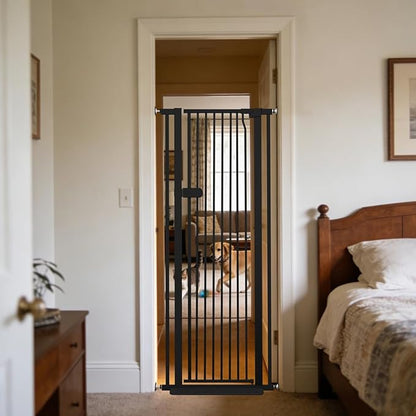 Lumizone Extra Tall Cat Gate 61.02" High Pressure Mounted Extra Wide 2025 New (17 Sizes) 1.37" Gap No Drilling Auto-Close One-Handed Operation Tall Pet Gate for Dogs(Black, 61.02" H x 26.18"-29.91" W)