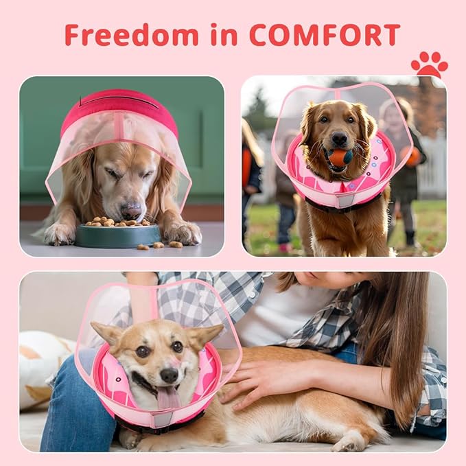 Soft Dog Cone Collar, Inflatable Cones Alternative After Surgery with Anti-Lick Shield, for Large/Medium/Small Dogs to Stop Licking, Elizabethan Neck Ecollars of Shame, Comfy Pillow Recovery E