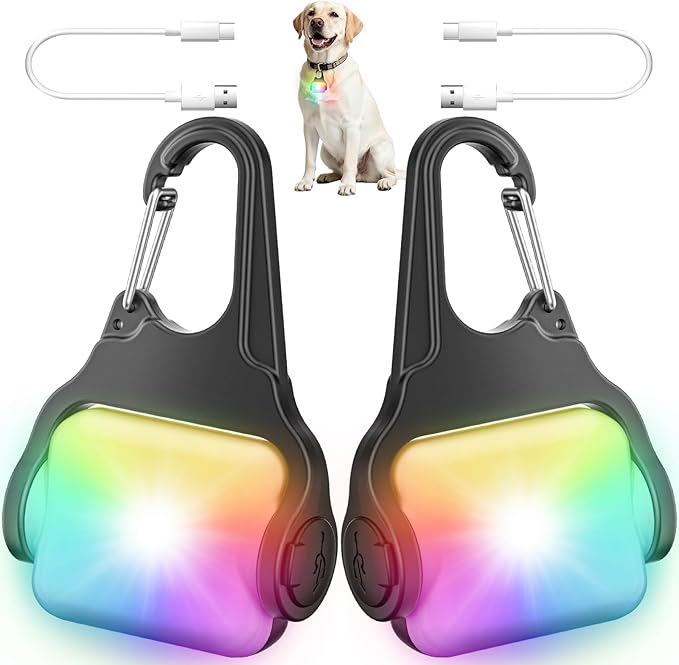 Dog Collar Light 2 Pack, Dog Lights for Night Walking 4 Modes, Waterproof Dogs Light Clip on Rechargeable, LED Dogs Walking Lights for Night Running, Camping, Climbing, Bike