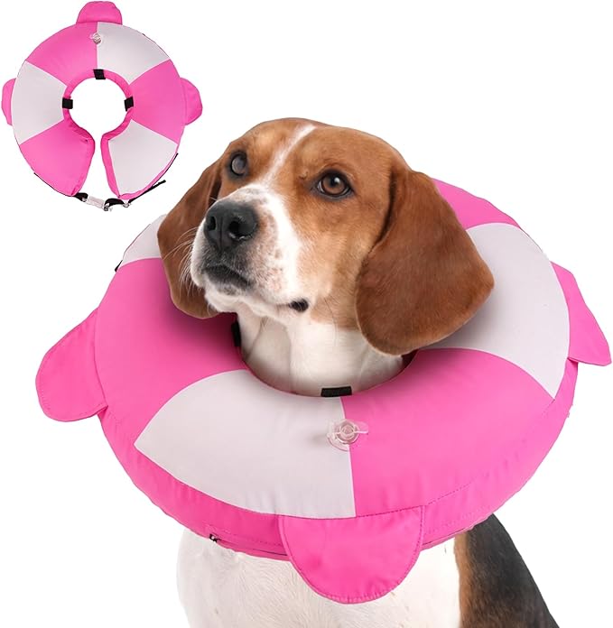 Inflatable Recovery Dog Collar -Lightweight Adjustable,Protective Donut Cone After Surgery for Wound Healing,Prevent from Biting or Scratching,Waterproof & Easy to Clean (Pink,L)
