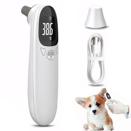Cat Ear Thermometer for Pet, Accurate 32-42.9℃ Digital USB Rechargeable 5x1.5 Thermometer for Dog Cat Pig Sheep