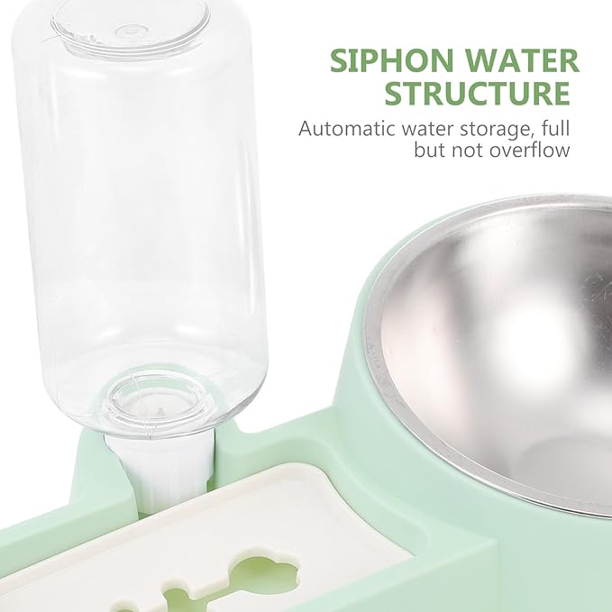 Milisten Multifunctional Stainless Steel Dog Food Bowl and Automatic Water Dispenser Green Pet Feeding Container Sturdy Wear-Resistant for Home Use