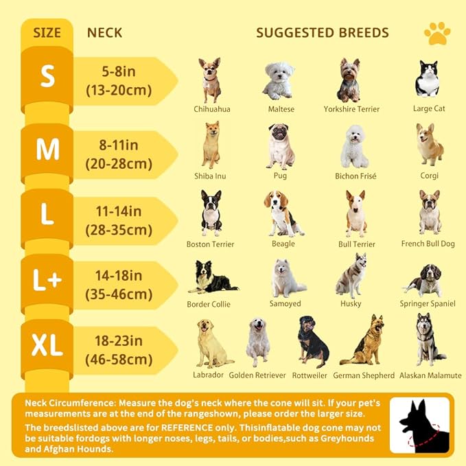 Soft Dog Cone Collar, Inflatable Cones Alternative After Surgery with Anti-Lick Shield, for Large/Medium/Small Dogs to Stop Licking, Elizabethan Neck Ecollars of Shame, Comfy Pillow E Recovery