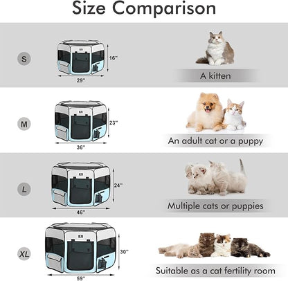 X-ZONE PET Dog Playpen Portable Pet Play Pens for Puppies, Cat, Rabbit, Chicks, Foldable Exercise Play Tent Kennel Crate, Indoor/Outdoor Travel Camping Blue Large