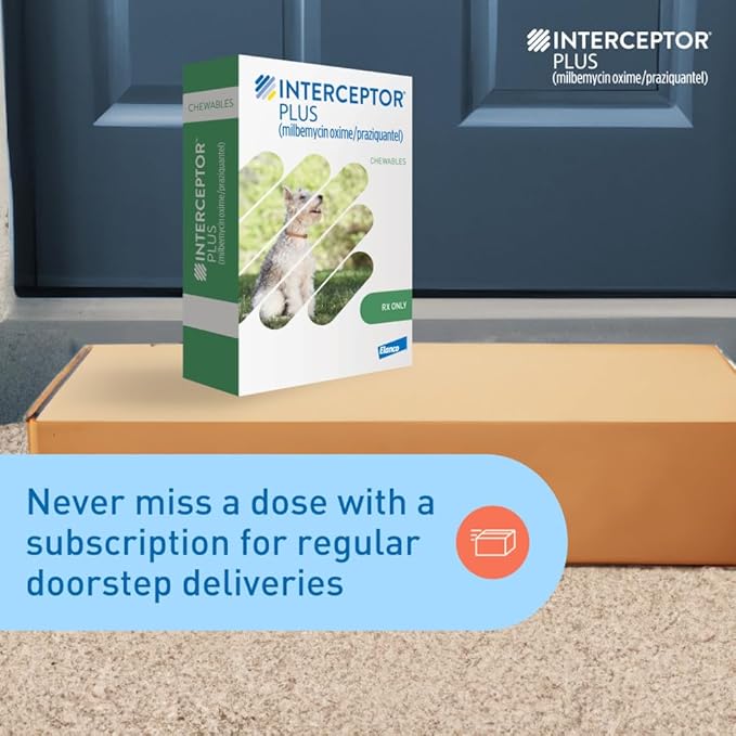 Interceptor Plus Prevention for Heartworm + 4 Other Worms for Dogs 8.1-25 lbs. | 6 Chews, 6-Month Supply