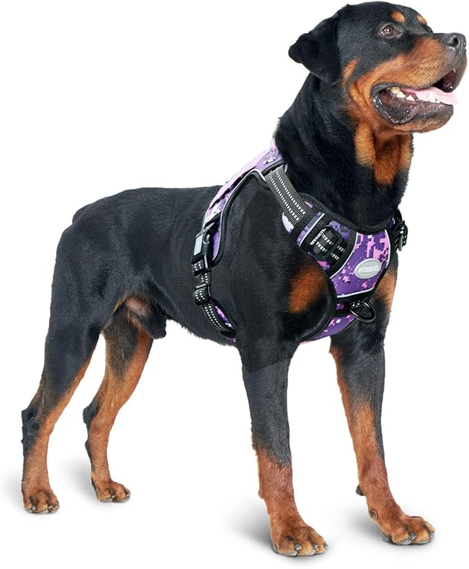 AUROTH Tactical Dog Harness for Large Dogs No Pull Adjustable Pet Harness Reflective Working Training Easy Control Pet Vest Military Service Dog Harnesses Purple Camo XXL