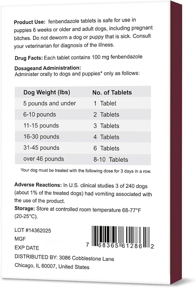 Dewormer for Dogs, Fenbendazole for All Wormers, Tapeworms, Roundworms, Hookworms and Whipworms, 24 Count(Pack of 1)