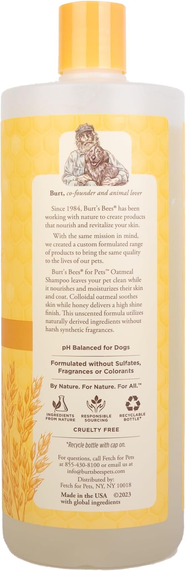 Burt’s Bees for Pets Oatmeal Dog Shampoo with Honey, Soothing Dog Shampoo for Itchy and Sensitive Skin, pH Balanced Formula That Gently Cleans and Moisturizes Dog Coats, 32 Fl Oz