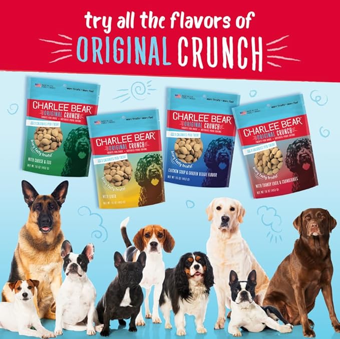 Charlee Bear Original Crunch Dog Training Treats, Liver Flavor, 3 Calories Each, Low Calorie Natural Rewards for Puppies to Adult Dogs, Made in USA, 16 oz (4-Pack)