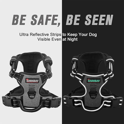 BARKBAY No Pull Dog Harness Front Clip Heavy Duty Reflective Easy Control Handle for Large Dog Walking(Dark Grey,XL)