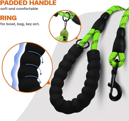 Taglory Rope Dog Leash 6 FT with Comfortable Padded Handle, Highly Reflective Threads Leash and Anti-Tangle Clip for Walking Medium Large Dogs, 1/2 inch, Green
