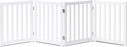 LZRS 4-Panel Wooden Free Standing Foldable Dog Gate Indoor – 24" High, Extra Wide Step-Over Safety Pet Gate for Doorways, Stairs, Hallways, Large Spaces & Playpen for Puppies Indoor Use, White