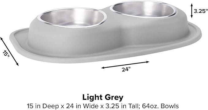 WeatherTech Double Low Pet Feeding System - Compact and Portable Dog/Cat Food and Water Station - 64 oz (8 Cups) Light Grey (DL6403LG)