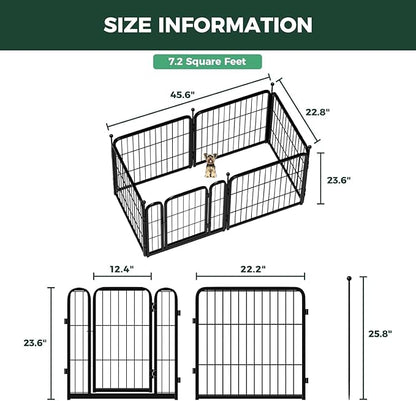 FXW Rollick Unleashed Dog Playpen for Indoor, Yard, RV Camping, 24 inch 6 Panels Dog Pen with Playpen Cover for Small and Puppy Dogs, Black│Patented