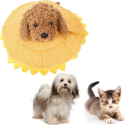 Cat Recovery Collar, Cute Sun Flower Soft Plush Cat Cone Cones Elizabethan Collar for Dog Cat Kitten After Surgery, Wound Healing, Daily Use(S)