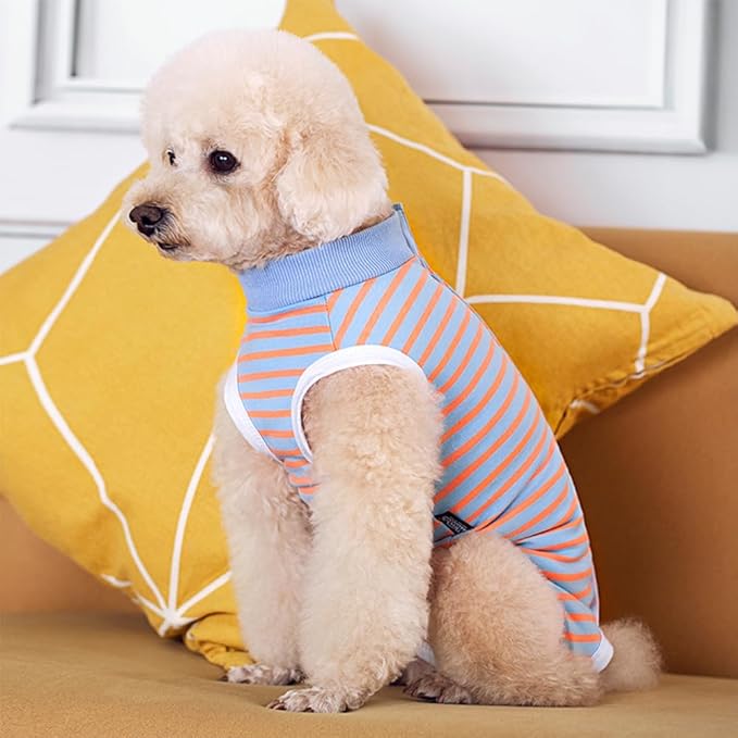 Dog Surgery Recovery Suit,Female Male Puppy Shirt,Dog Spay Neuter Onesie,E-Collar Cone Alternative,Abdominal Wound Protector,Prevent Licking Wound(Blue Orange Stripe-l)