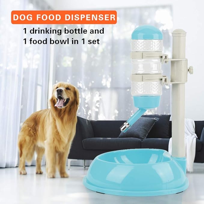 Adjustable Pets Dog Bowl Feeder Water Dispenser Drinking Bottle Food Container Bowl Bottle Standing Dispenser Dogs Green(Blue)