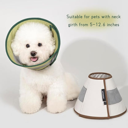 Breathable Soft Dog Recovery Cone Collar After Surgery, Adjustable Lightweight Elizabethan Collar with Air Mesh for Cats, Protective Collar to Stop Licking for Puppy,Khaki, S