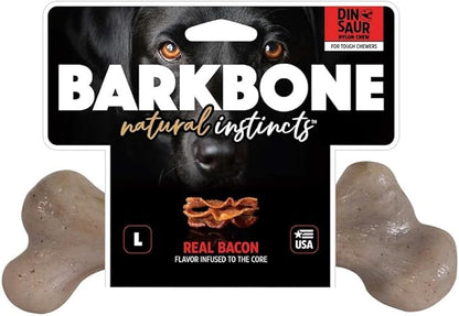 Pet Qwerks Dinosaur BarkBone - Nylon Dog Bone for Aggressive Chewers - Bacon Flavor - 9.75"