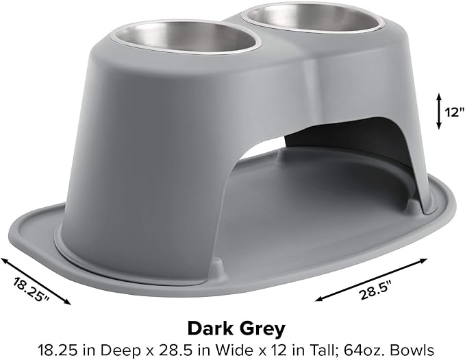 WeatherTech Double High Pet Feeding System - Elevated Dog/Cat Bowls - 12 inch High Dark Grey (DHC6412DGDG)