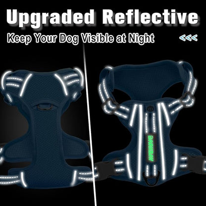 BARKBAY Dog Harness No Pull with ID Tag Pocket - Heavy Duty, Reflective, Easy Control for Large Dogs(Blue,XL)
