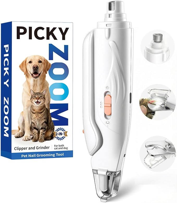 2-in-1 Dog & Cat Nail Clippers and Grinder with Light – Upgraded Safety Guard to Avoid Overcutting, Sharp Blade, Painless Quiet Pet Nail Claw Trimmers, Professional Grooming Tool for Large Small Pets