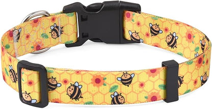 Mihqy Dog Collar with Bohemia Floral Tribal Geometric Patterns - Soft Ethnic Style Collar Adjustable for Small Medium Large Dogs(Bee,S)